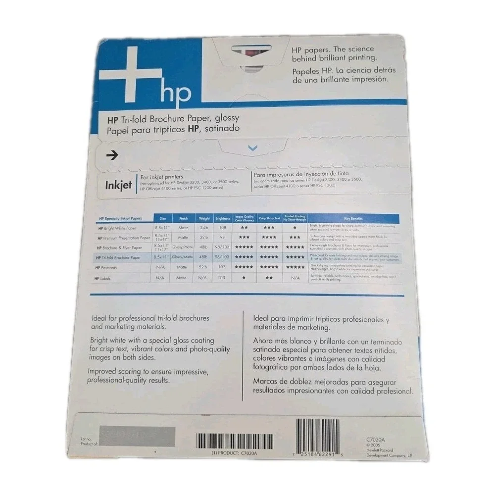 HP Tri-fold Glossy Brochure Paper‎ Inkjet 100 Sheet 8.5x11 44lb Bond W/ Seals